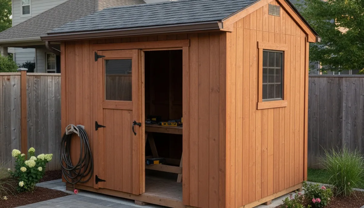 New backyard shed installation with custom landscaping in Wilmington, NC by Chop Chop Landscaping